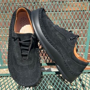 Betula Fussbett Birkenstock Loafers Black Suede/Leather Lace-Up L10 M8 EUC!